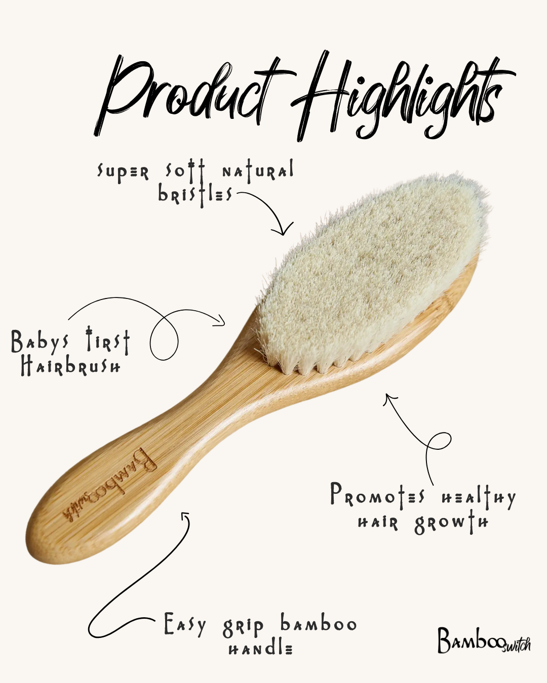 Bamboo Baby Hairbrush | Soft Natural Bristle Brush